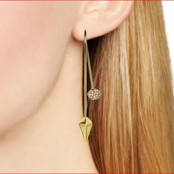 Rebecca Minkoff - Cube/Ball Threader Earrings (Gold Toned/Crystal) Earring - Picture 6 of 6